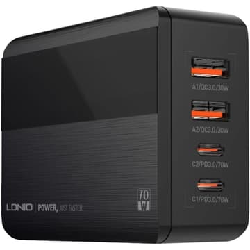 LDNIO A4808Q 70W GaN SUPER FAST CHARGING Desktop Charging for mobile phone and laptop with CE certification - Black