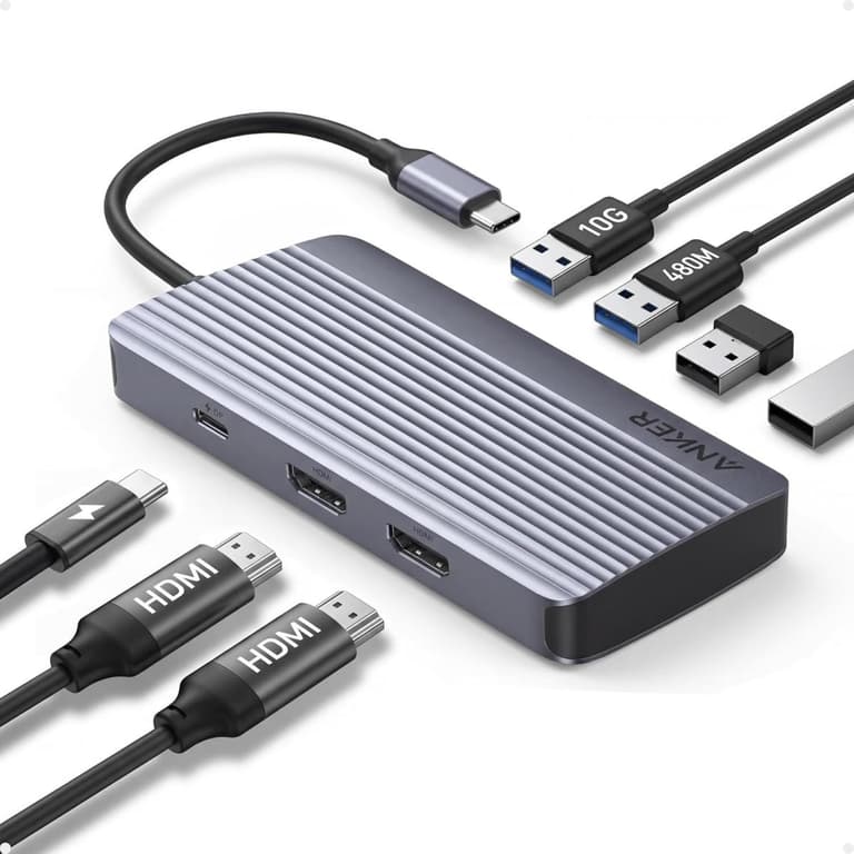 Anker 7-in-1 USB-C Hub, Dual Monitor USB C Docking Station, Dual HDMI Display, 85W Max Output, 10Gbps Data Transfers for Dell XPS, ThinkPad T14 Gen2 and More