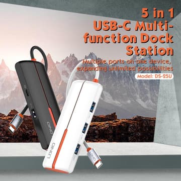 LDNIO DS-25U Laptop Docking Stations and Power Adapters Industrial USB C 3.0 HUB for Macbook 5 in 1 Port USB Hub - Black