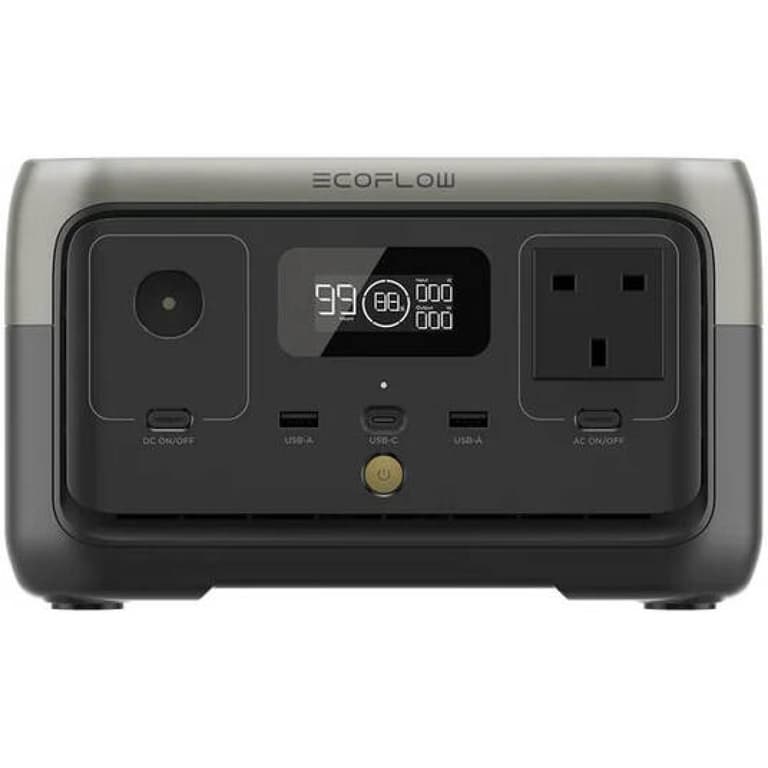 EcoFlow RIVER 2 Portable Power Station, 256Wh Capacity and 300W Output, LiFeP04 Battery, 1 Hour Fast Charging, 0.8kW Solar Charging, Safest LFP Battery, Grey