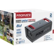 Promate PowerTank-600 600W LiFePO4 Power Station, 161000mAh, PD 100W & 30W USB-C, Dual 600W AC, QC 18W USB-A, 15W Wireless, DC Car Port, Solar Input, 1.8Hr Fast Recharge, Black product image