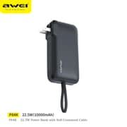 Awei P84K Power Bank with Built-in USB-C Cable & Plug, 10,000mAh 5V/4.5A Power Bank Fast Charging 22.5W, Travel Essential Battery Pack for iPhone 16/15 Series, Samsung Galaxy, iPad product image