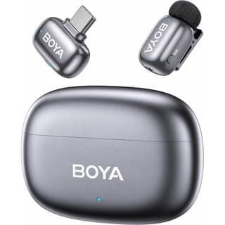 BOYA mini 2-05 Wireless Lavalier Microphone for iPhone 15-17/Android, Noise Cancellation Control, 48kHz/24-Bit, 30H Battery Mini Mic for Video Recording Interview Vlog (1TX + USB-C RX + Charging Case) - Space Gray