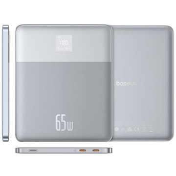 Baseus Blade2 12000mAh Power Bank | 65W Fast Charging Ultra Thin Digital Display Intelligent Edition Battery Pack For Laptop/MacBook & Phones - Silver