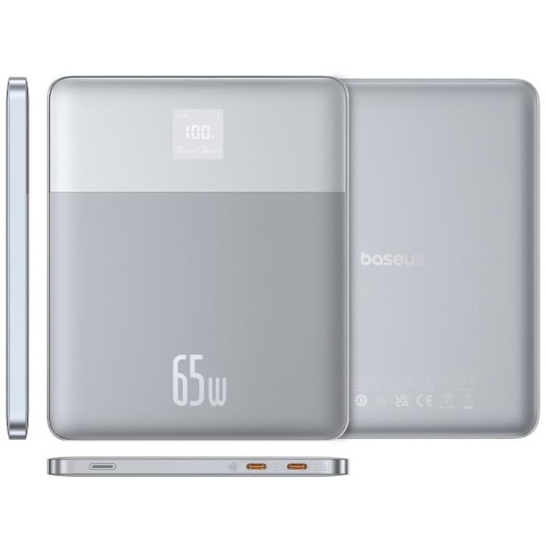 Baseus Blade2 12000mAh Power Bank | 65W Fast Charging Ultra Thin Digital Display Intelligent Edition Battery Pack For Laptop/MacBook & Phones - Silver