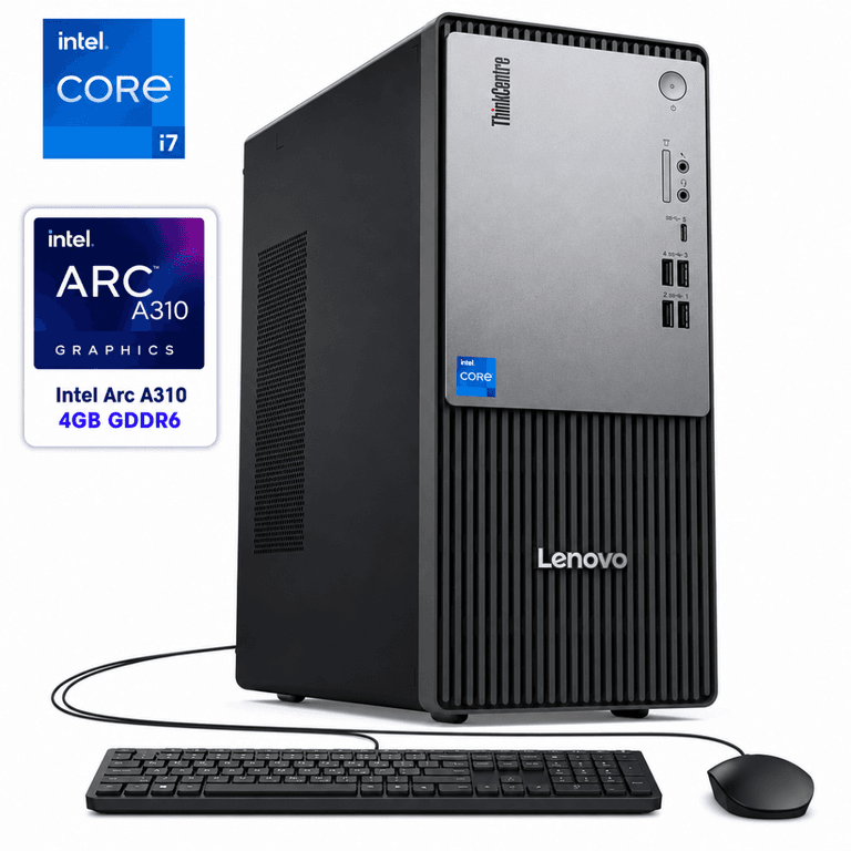 Lenovo NEW ThinkCentre NEO 50t Gen 5 (2024) Tower 14GEN Intel Core i7 20-Cores Wireless & Bluetooth w/ Intel Arc A310 LP 4GB GDDR6 - Black