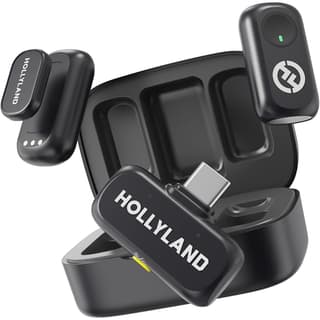 Hollyland Lark A1 Dou Wireless Microphone for iPhone 17/16/15 & Android, 48kHz/24-bit, 3-Level Intelligent Noise Cancel, Mini Mic for YouTube, Podcast, Vlogging (2TX + USB-C RX + Charging Case) - Black