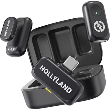 Hollyland Lark A1 Dou Wireless Microphone for iPhone 17/16/15 & Android, 48kHz/24-bit, 3-Level Intelligent Noise Cancel, Mini Mic for YouTube, Podcast, Vlogging (2TX + USB-C RX + Charging Case) - Black