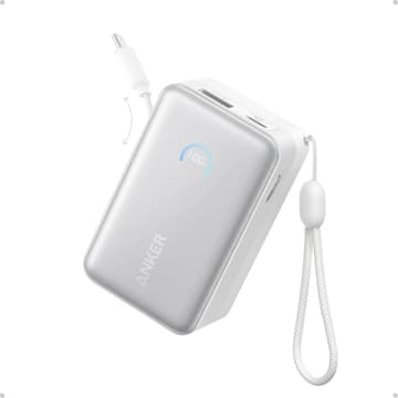 Anker Nano Power Bank, 10,000mAh Portable Charger with 2.3 ft InstaCord Retractable Cable, 45W Max Compact Battery Pack, Smart Display, for iPhone 16 Series, iPad, Galaxy, Pixel, and More - White