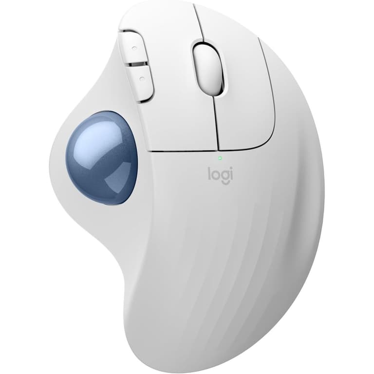 Logitech Ergo M575S Wireless Trackball Mouse, Wireless Ergonomic Mouse with Bluetooth and Encrypted Dongle, Comfortable Thumb Control, Precise and Smooth Tracking, for PC/Mac - White Blue Ball
