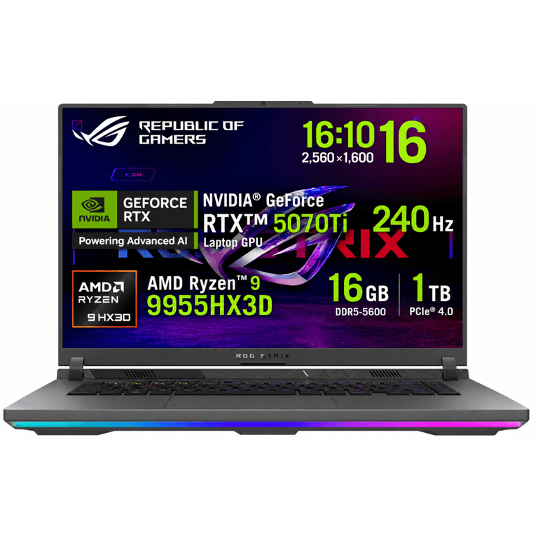 ASUS ROG Strix G16 (2025) G614FR NEW 9Gen AMD Ryzen™ 9 9955HX3D 16-Cores w/ Nvidia RTX 5070 TI 12GB DDR7 & 16" IPS 2.5K 240Hz Display - Volt Green