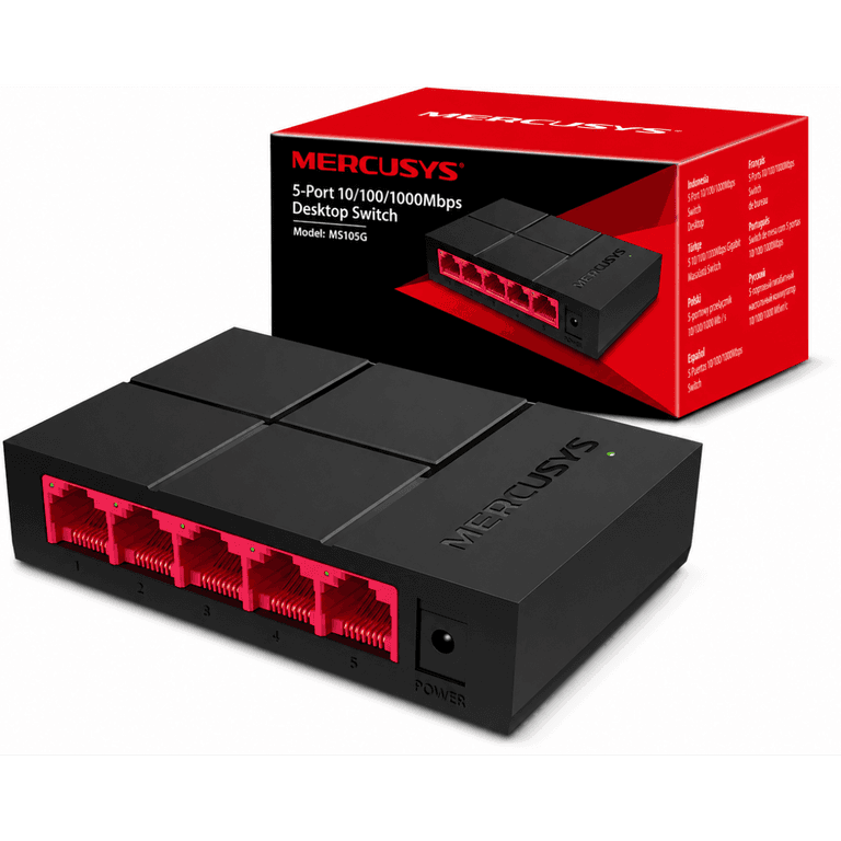MERCUSYS MS105G 5-Port Gigabit Desktop Switch Plug and Play, Power Saving, Black