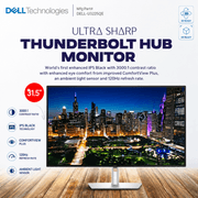Dell UltraSharp 32 U3225QE Thunderbolt 4 Hub Monitor, 32" IPS Display, 4K UHD Resolution, 120Hz Refresh Rate, 5ms (GtG Fast) Response Time, Adjustable Stand, 1.07b Color Display | U3225QE product image