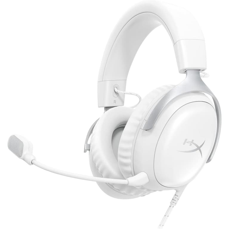 HyperX Cloud III Wired Angled 53mm Drivers DTS Memory Foam Durable Frame Ultra-Clear 10mm Mic USB-C & USB-A 3.5mm For PC, PS5, Xbox Series X|S - White