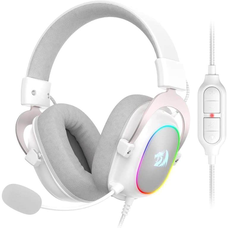 Redragon H510 Zeus-X RGB 7.1 Surround Sound 53MM Drivers Memory Foam Ear Pads w/Durable Fabric Cover - White
