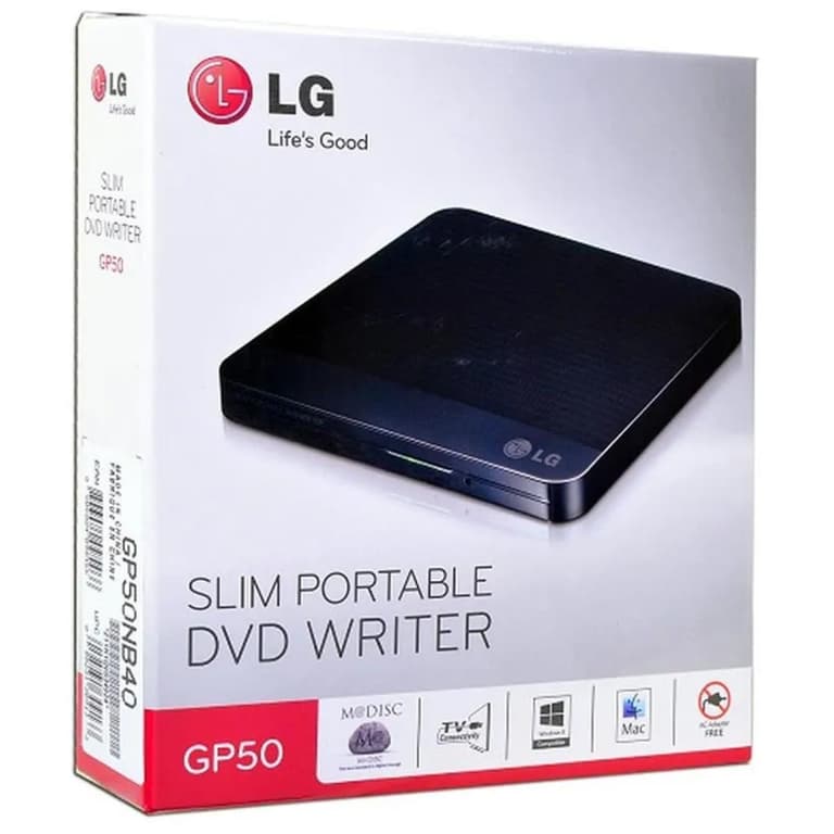 LG Electronics 8X USB 2.0 Slim Portable DVD Rewriter External Drive with M-DISC Support, Black