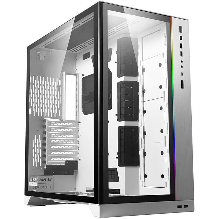 LIAN LI O11 Dynamic XL ROG Certificated Tempered Glass Front & Left Side w/ ARGB Front Bar - White