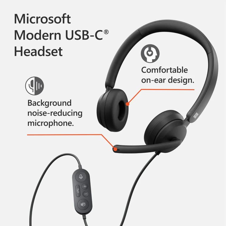 Microsoft Modern USB C On-Ear Stereo Headphones w/ Noise-Cancelling Microphone In-Line Controls Certified For Microsoft Teams
