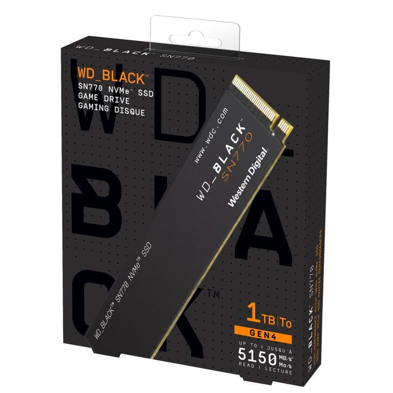 WD BLACK SN770 NVMe Gen4 M.2 2280 1TB PCI-Express 3.0 Up to 5,150 MB/s