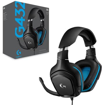 Logitech G432 Wired Gaming Headset, 7.1 Surround Sound, DTS Headphone:X 2.0, Flip-to-Mute Mic, PC (Leatherette) Black/Blue