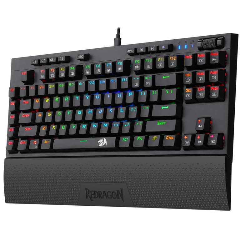Redragon K588 RGB Backlit Mechanical Gaming Keyboard with Programmable Keys Macro Recording Red Switches Compact Tenkeyless Design with Detachable Palm Rest & USB-C USB for Windows PC