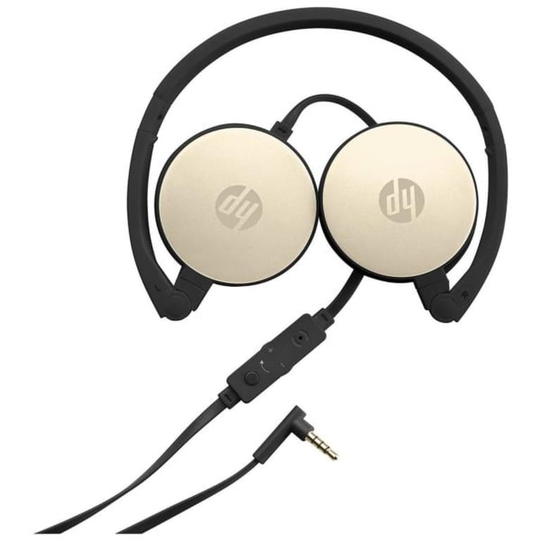 HP 2800 Silk Gold Headset with In Line Mic for Handsfree 3.5mm Foldable Cable Control Volume Computer PC Smartphone Tablet