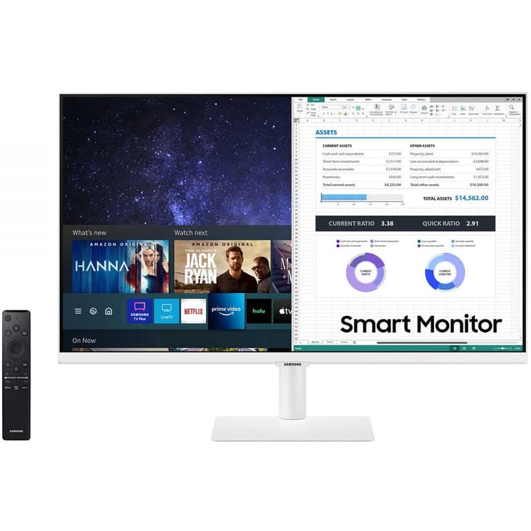 SAMSUNG 27" M5 Full HD Smart Monitor w/ Speakers Remote 1 Billion Color Smart TV apps Samsung TV Plus & Dex - White