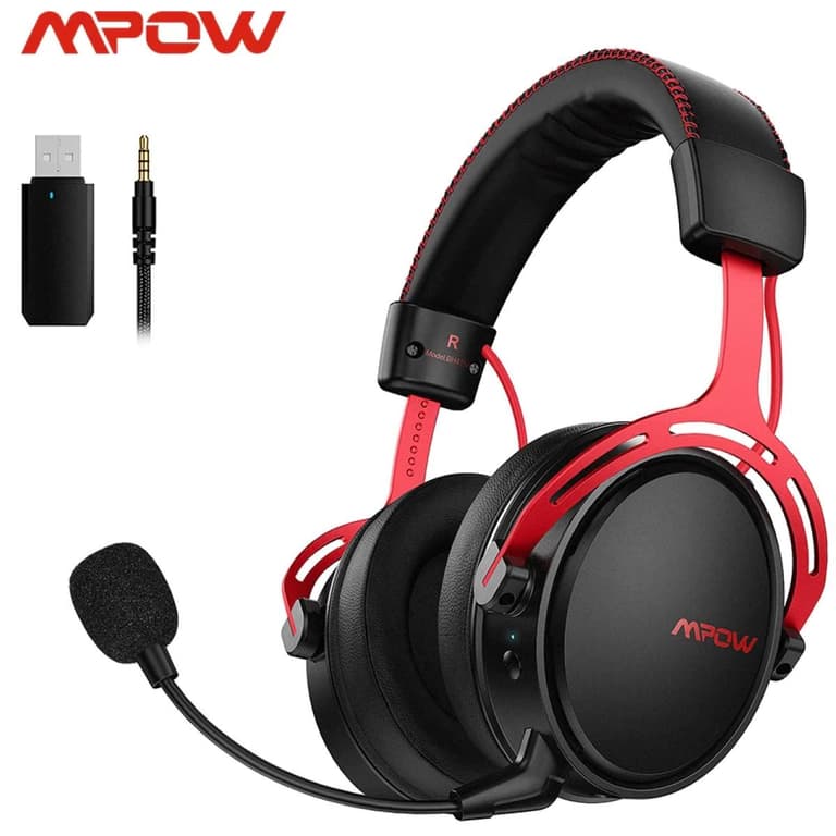 Mpow Air 2.4G Wireless Dual Chamber Up to 17 hours Noise Cancelling 3D Bass Ultra Light - Black / Red