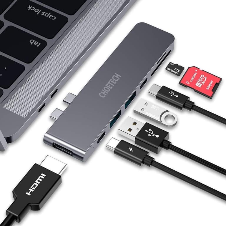 Choetech HUB-M14 7 In 1 Laptop USB C Docking Station Dual Monitor For Mac Pro