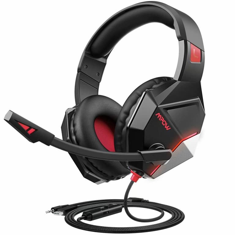 Mpow EG10 Wired Headset w/Noise Canceling For PC PS4 Xbox Switch , Black / Red