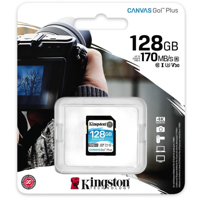 Kingston 128GB SDXC Canvas Go Plus 170MB /s C10, U3, V30 Memory Card