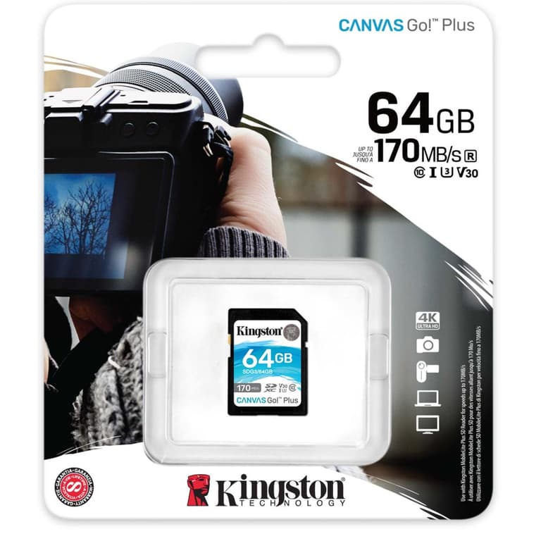 Kingston 64GB SDXC Canvas Go Plus 170MB /s C10, U3, V30 Memory Card