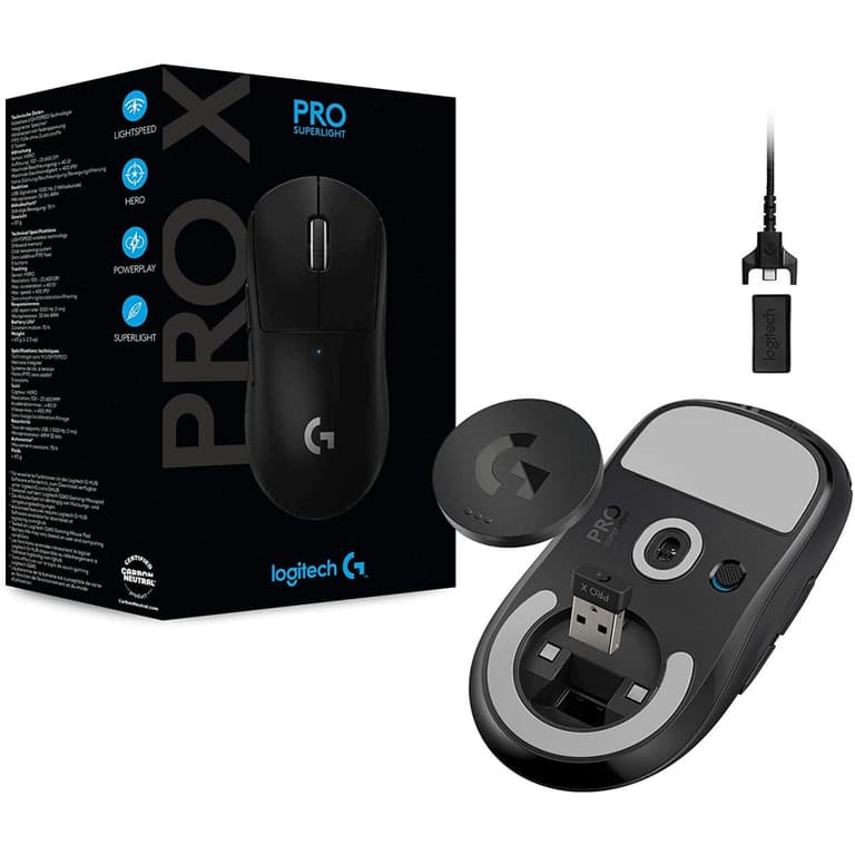 Logitech G PRO X SUPERLIGHT Wireless Ultra-Lightweight 63 grams HERO 25K Sensor 25,600 DPI 5 Buttons - Black