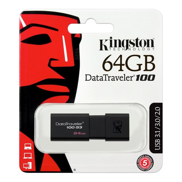 Kingston 64GB DataTraveler 100 Gen 3 USB 3.0 Drive (Black)