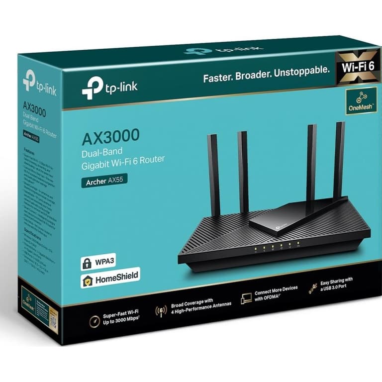 TP-Link Archer AX55 Wi-Fi 6 AX3000 Mbps Gigabit Dual Band OneMesh™ Dual-Core Compatible with Alexa & USB 3.0