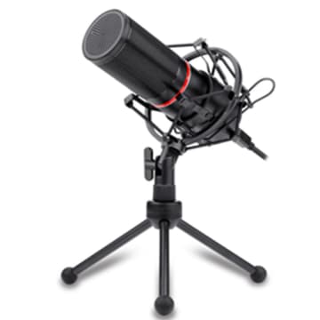 Redragon BLAZAR GM300 Gaming Stream Microphone , -45±3dB Sensitivity, ≤2.2kΩ Impedance, 20Hz-20kHz, Custom Circle LED Color, 16mm Big Condenser, Tripod Stand & Windscreen Included