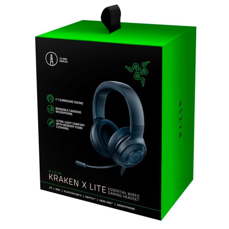 Razer Kraken X Lite Ultralight 7.1 Surround Sound Aluminum Frame Bendable Cardioid Microphone For PC, PS4, PS5, Switch, Xbox One, Xbox Series X & S, Mobile - Black