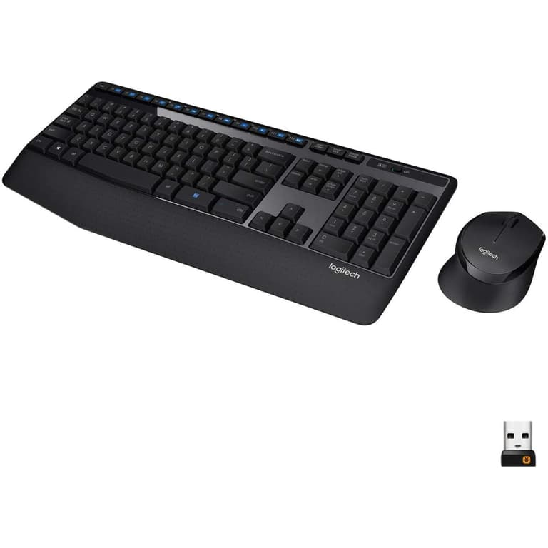 Logitech MK345 Wireless Combo Full-Sized Keyboard with Palm Rest and Comfortable Right-Handed Mouse 2.4 GHz Wireless USB Receiver Arabic / English Layout
