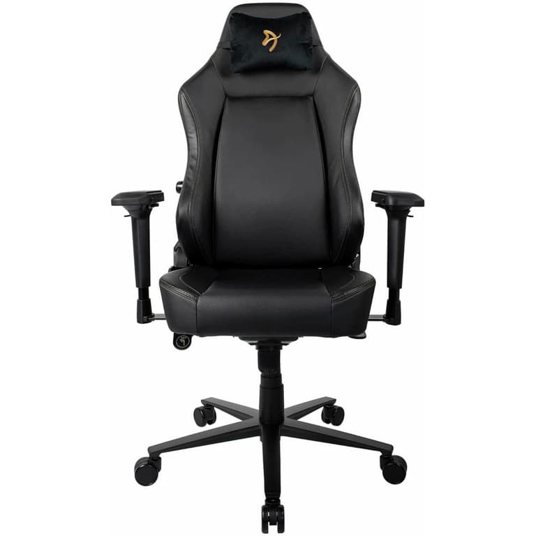 Arozzi Primo Premium PU Leather Gaming Chair Office Chair with Recliner Swivel Tilt Rocker Adjustable Height 4D Armrests Neck Pillow and Built-in Lumbar Adjustment - Black with Gold Accents