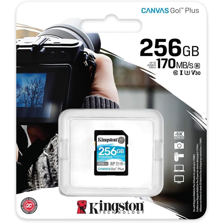 بطاقة ذاكرة كينغستون 256 جيجابايت SDXC Canvas Go Plus - سرعة 170 ميجابايت/ثانية، C10، U3،