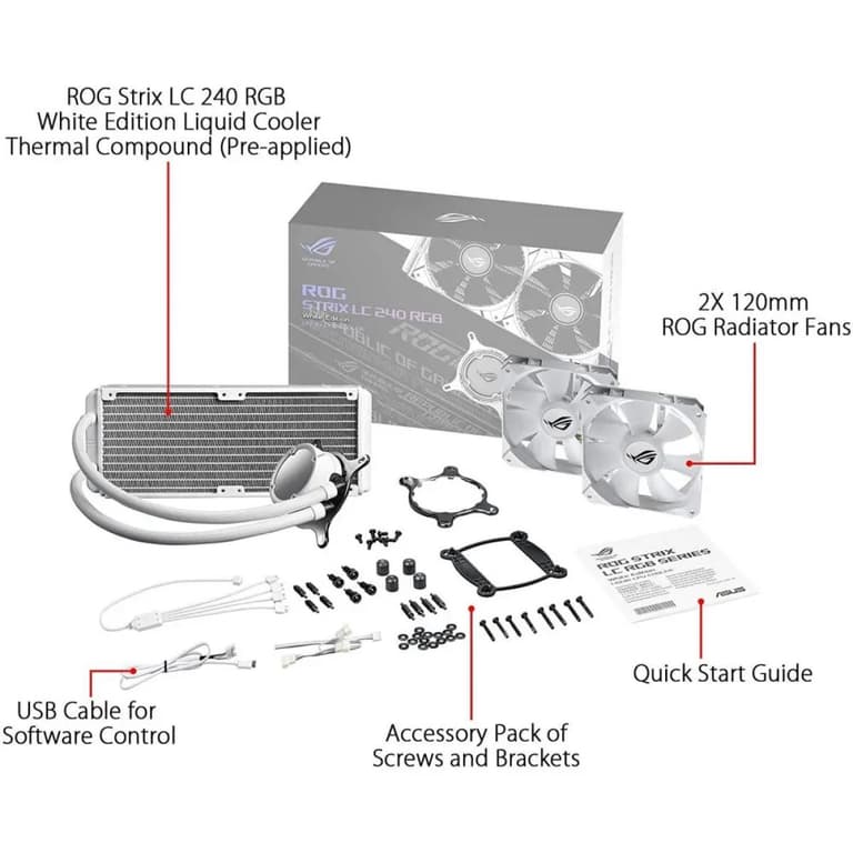 ASUS ROG STRIX LC 240mm RGB AIO CPU Water Cooler -White Edition