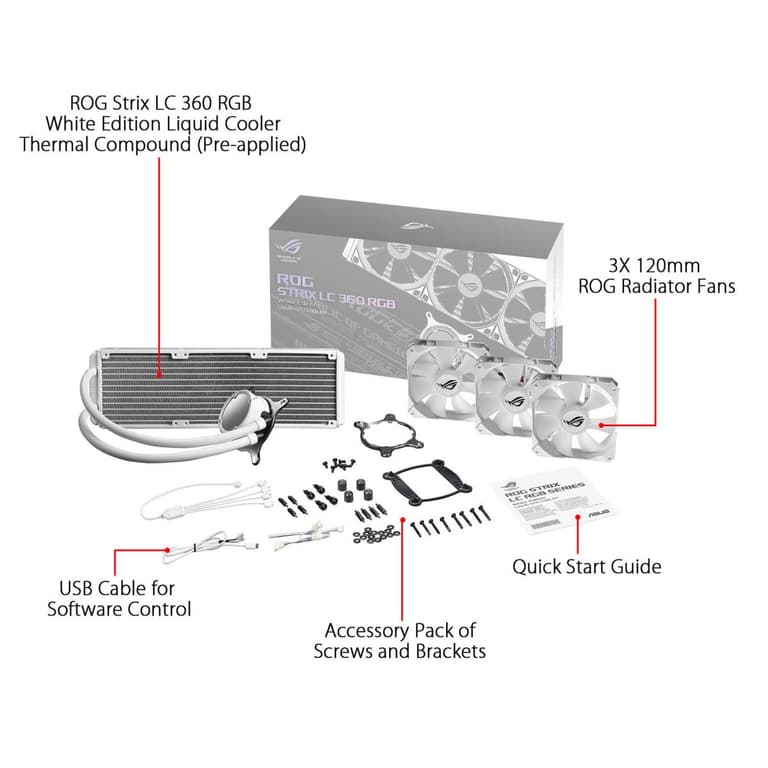 ASUS ROG STRIX LC 360mm RGB AIO CPU Water Cooler - White Edition