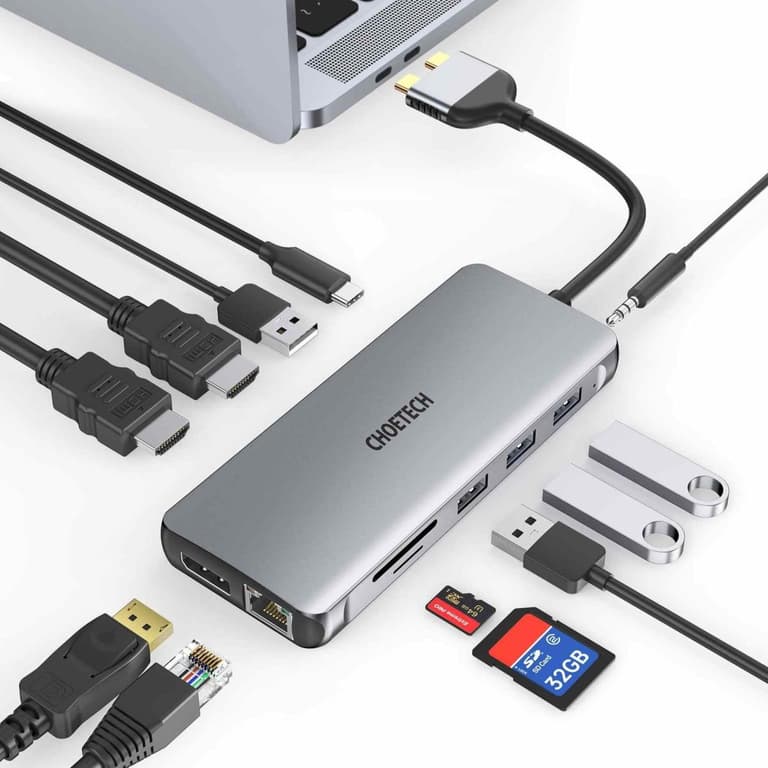 Choetech HUB-M25 12 In 2 Laptop USB C Docking Station Dual Monitor For Mac Pro