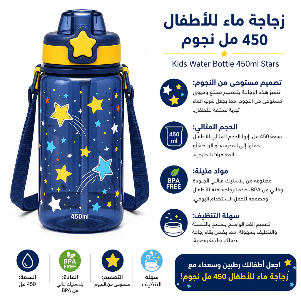 Kids Water Bottle 450ml Stars