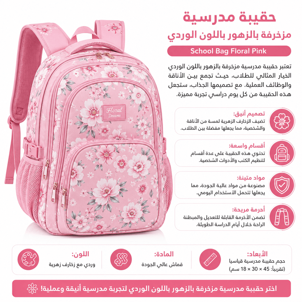 School Bag Floral Pink