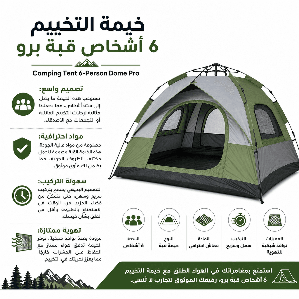 Camping Tent 6-Person Dome Pro