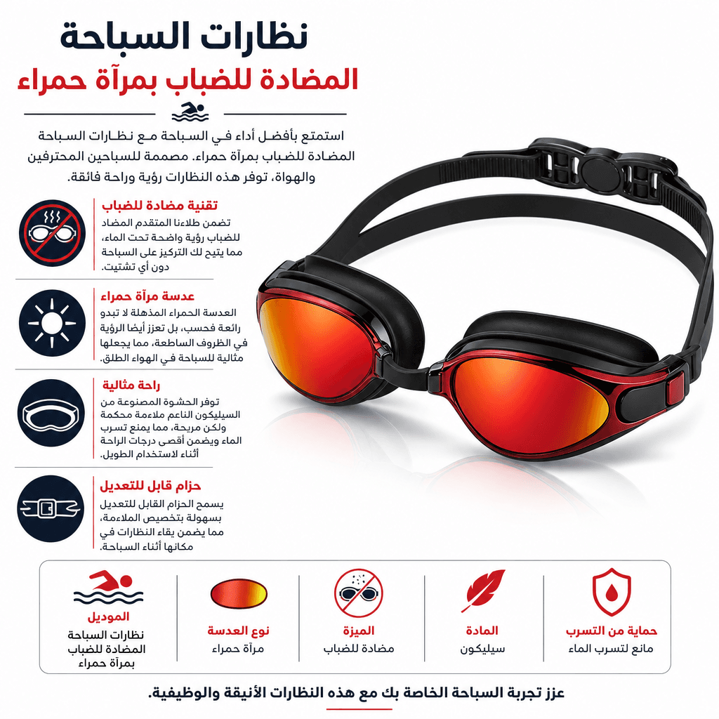 Swimming Goggles Anti-Fog Red Mirror