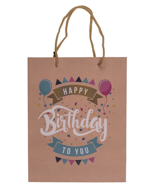 Happy Birthday Brown Colored Paper Gift Bag