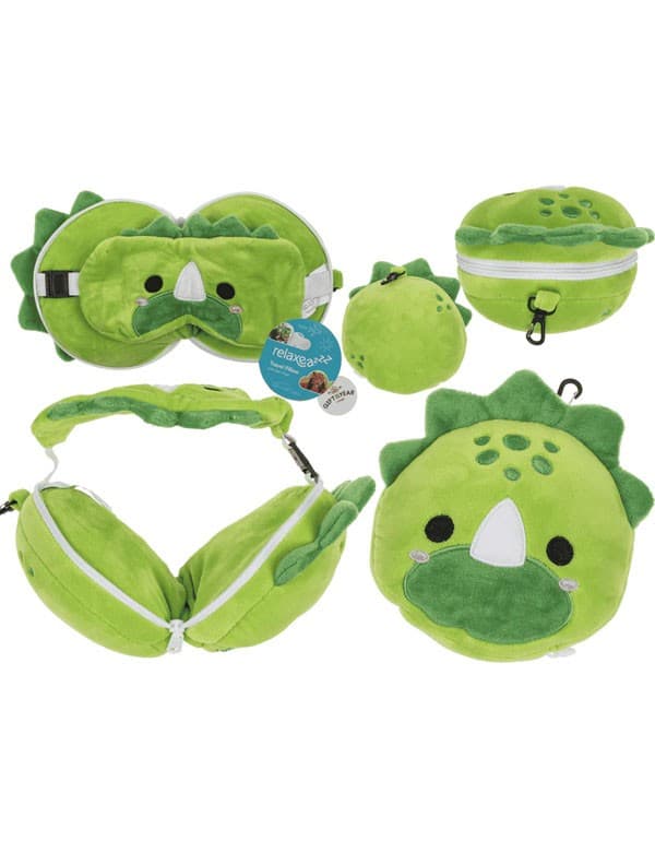 Kids Plush Travel Pillow with Eye Mask - Dinosaur