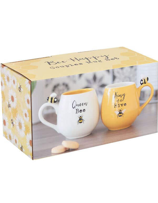 Bee Happy King And Queen Couples Mug Set
